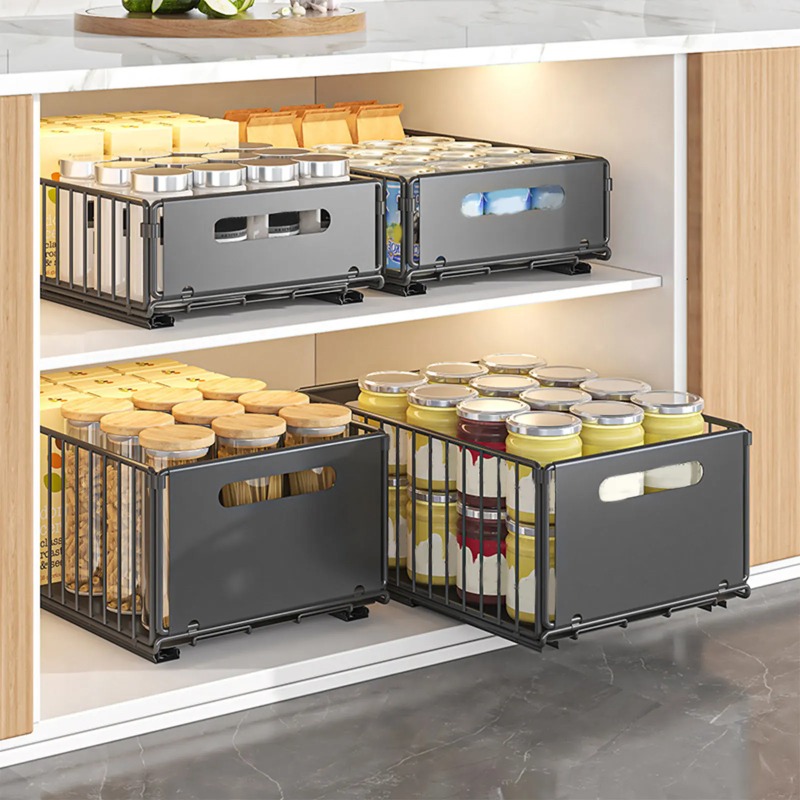 Drawer Slide Pair - 1個入り キッチン収納ラック スライドレール付き 引き出し式 キッチン収納トレイ スパイスボックス収納ラック
