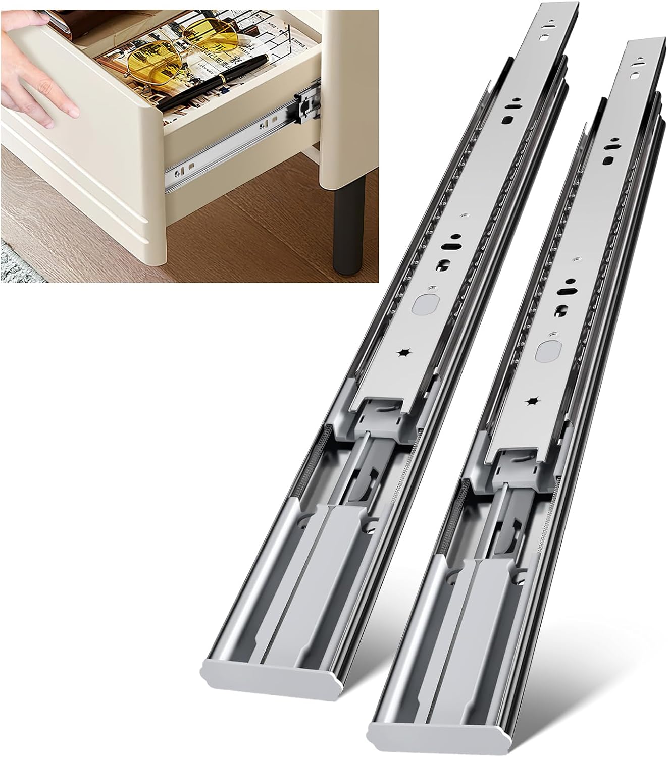 Drawer Slide Pair - 22インチ サイドマウント ソフトクローズ ドロワースライド フルエクステンション ボールベアリングレール