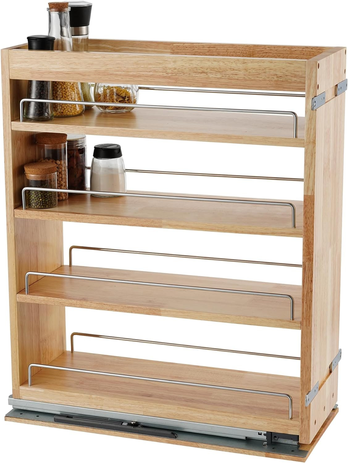 Drawer Slide Pair - キャビネット用プルアウトスパイスラックオーガナイザー (幅5インチ x 奥行き21.9インチ x 高さ25.2インチ)