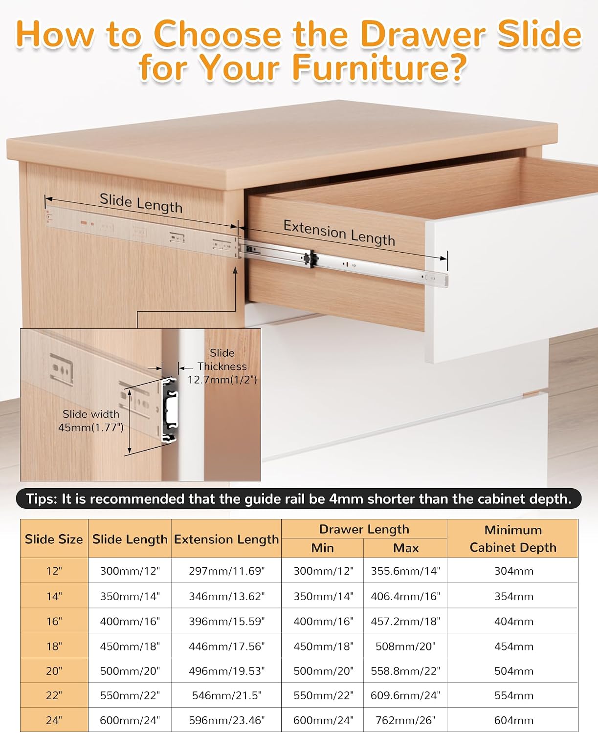 24インチ サイドマウント ソフトクローズ ドロワースライド - Drawer Slide Pair のレビューと価格