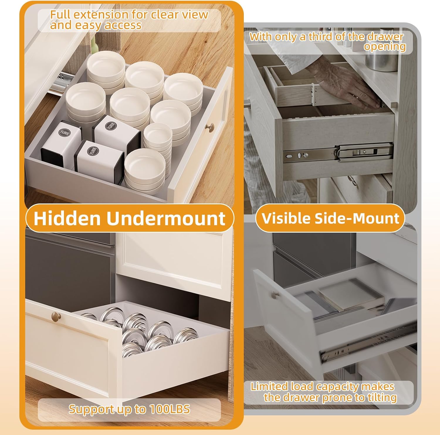 21インチ アンダーマウント ソフトクローズ ドロワースライ - Drawer Slide Pair のレビューと価格