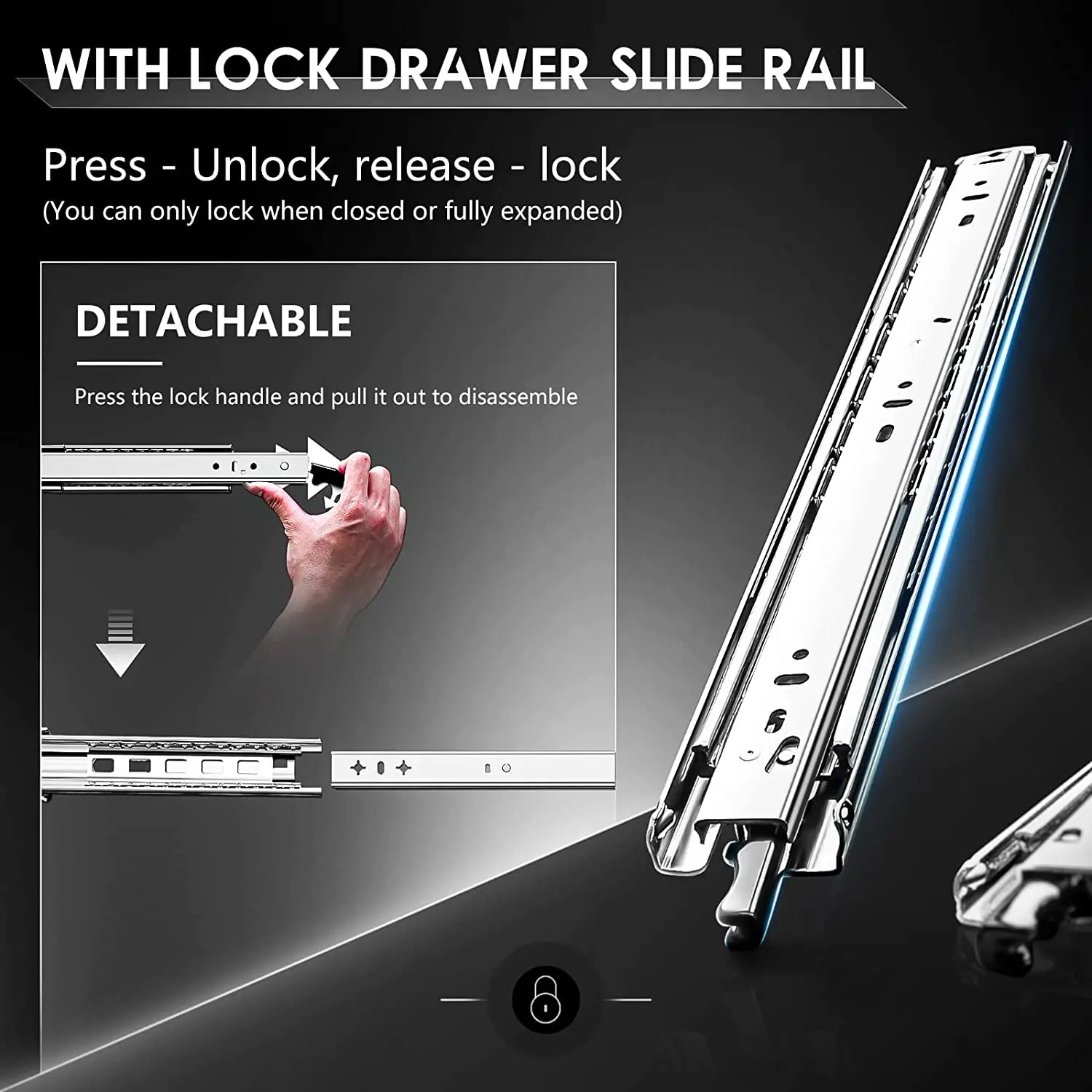 170ポンド耐荷重、1ペア、ロック付きヘビーデューティー引き - Drawer Slide Pair のレビューと価格